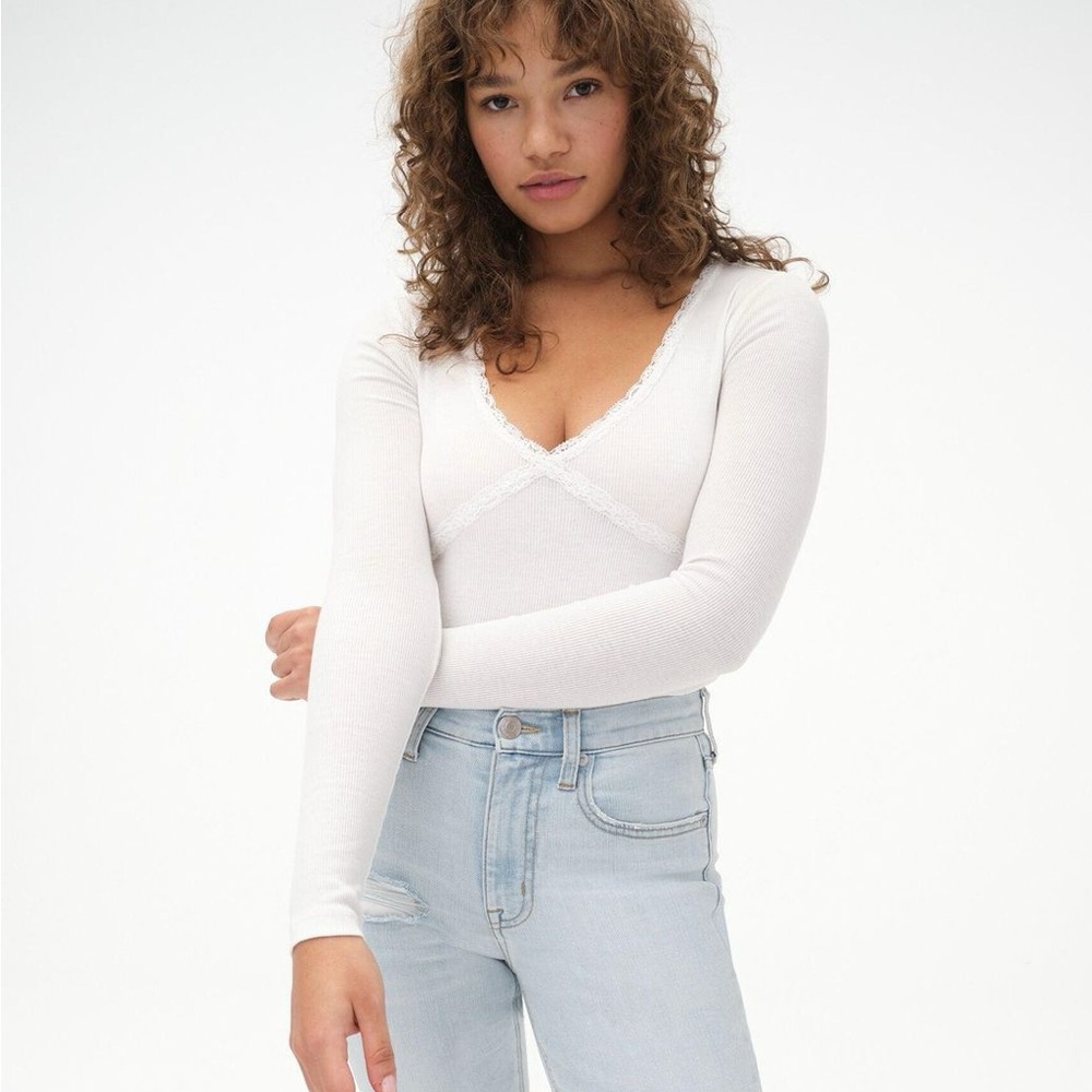 Aeropostle White Lace Trim Top